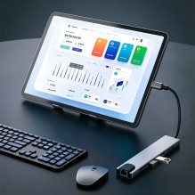 Tech-Protect HB09 USB hub 8in1 TYPE-C + USB-A 3.0 + USB-C 3.0 + HDMI 4K 60HZ + SD / TF + PD100W + RJ45 1000 MB / S - gra