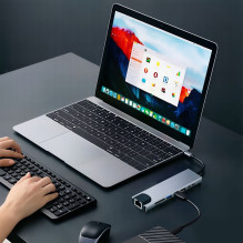 Tech-Protect HB09 USB hub 8in1 TYPE-C + USB-A 3.0 + USB-C 3.0 + HDMI 4K 60HZ + SD / TF + PD100W + RJ45 1000 MB / S - gra
