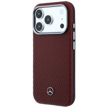 Mercedes Leather Semi Wrap Wood Effect MagSafe Case for iPhone 17 Pro Max - Red