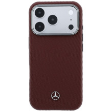 Mercedes Leather Semi Wrap Wood Effect MagSafe Case for iPhone 17 Pro Max - Red