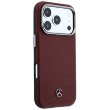 Mercedes Leather Semi Wrap Wood Effect MagSafe Case for iPhone 17 Pro Max - Red