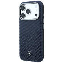 Mercedes Leather Semi Wrap Wood Effect MagSafe Case for iPhone 17 Pro Max - Navy Blue