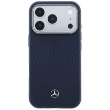 Mercedes Leather Semi Wrap Wood Effect MagSafe Case for iPhone 17 Pro Max - Navy Blue