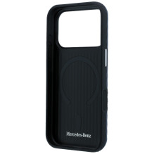 Mercedes Leather Semi Wrap Wood Effect MagSafe Case for iPhone 17 Pro Max - Navy Blue