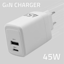 Maitinimo Adapteris - Qoltec 51825 GaN 45W Įkroviklis USB-C PD, USB QC 3.0, Baltas Maitinimo Adapteris - Qoltec 51825 GaN 45W Įkroviklis USB-C PD, USB QC 3.0, Baltas
