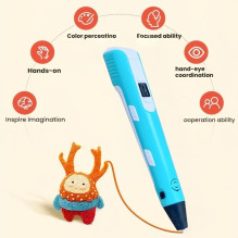 iLike 3D Pen-3 with LCD display and 10 stencils Blue + Plastic set: 20 colors of 10 meters 200 meters Blue
