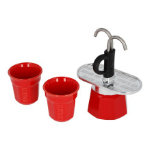 Bialetti Mini Express kavos aparatas, raudonas, 2 uncijos + 2 puodeliai Bialetti Mini Express kavos aparatas, raudonas, 2 uncijos + 2 puodeliai