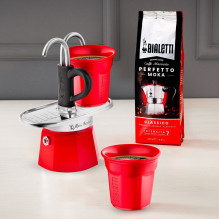 Bialetti Mini Express kavos aparatas, raudonas, 2 uncijos + 2 puodeliai Bialetti Mini Express kavos aparatas, raudonas, 2 uncijos + 2 puodeliai