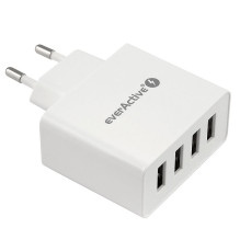 USB Įkroviklis - everActive SC-400 25W 4xUSB-A Išmanusis Sieninis Įkroviklis Baltas