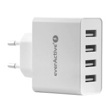 USB Įkroviklis - everActive SC-400 25W 4xUSB-A Išmanusis Sieninis Įkroviklis Baltas