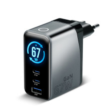 Įkroviklis - everActive SC-670Q Pro 67W 1xUSB-A 2xUSB-C LCD Ekranas Juodas Įkroviklis - everActive SC-670Q Pro 67W 1xUSB-A 2xUSB-C LCD Ekranas Juodas