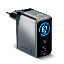 Įkroviklis - everActive SC-670Q Pro 67W 1xUSB-A 2xUSB-C LCD Ekranas Juodas Įkroviklis - everActive SC-670Q Pro 67W 1xUSB-A 2xUSB-C LCD Ekranas Juodas