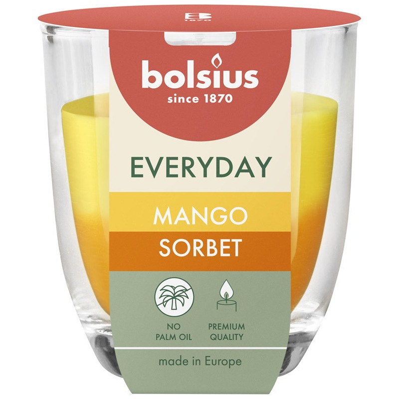 Candle, aromatic Bolsius Mango Sorbet, 21 h, Yellow / Orange