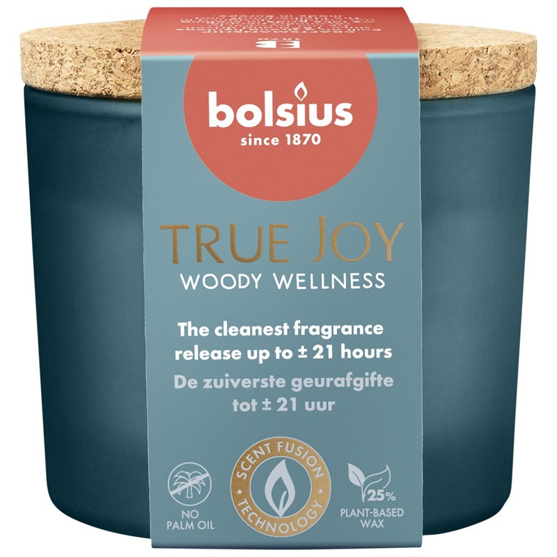 Candle, aromatic Bolsius TRUE JOY Woody Wellness, 21 h