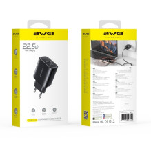 Įkroviklis Awei PD85T-EU 22.5W USB-A / USB-C + USB-A to USB-C cable 1.0m juodas Įkroviklis Awei PD85T-EU 22.5W USB-A / USB-C + USB-A to USB-C cable 1.0m juodas