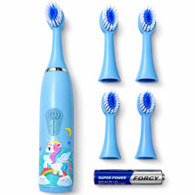 iLike Kids Sonic Electric Toothbrush, Waterproof, 5 Brush Heads (1+4 Replacement Heads), Battery Powered, Soft Bristles,