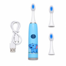 iLike Kids Rechargeable Sonic Electric Toothbrush, USB Charging, 3 Brush Heads (1+2 Replacement Heads), Soft Bristles, W