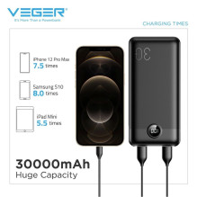 Powerbank Veger L30 (W3008PD) PD QC3.0 3A 20W 30000 mAh black Powerbank Veger L30 (W3008PD) PD QC3.0 3A 20W 30000 mAh black