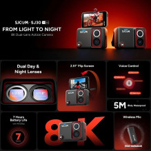 SJCAM SJ30 Dual Lens 8K Camera Rotatable Screen 2.51" 48MP 7h + Selfie stick + accessories