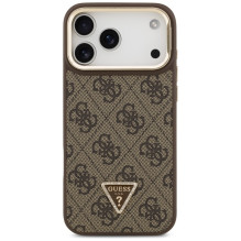 „Guess 4G PU“ trikampio logotipo ir stovo kameros „MagSafe“ dėklas, skirtas „iPhone 17 Pro Max“ – rudas
