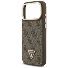 Guess 4G PU Triangle Logo &amp; Stand Camera Magsafe Case for iPhone 17 Pro Max - Brown