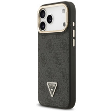 „Guess 4G PU“ trikampio logotipo ir stovo kameros „MagSafe“ dėklas, skirtas „iPhone 17 Pro Max“ – juodas