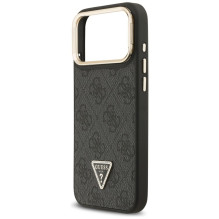 „Guess 4G PU“ trikampio logotipo ir stovo kameros „MagSafe“ dėklas, skirtas „iPhone 17 Pro Max“ – juodas