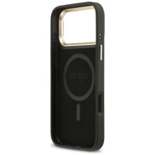 „Guess 4G PU“ trikampio logotipo ir stovo kameros „MagSafe“ dėklas, skirtas „iPhone 17 Pro Max“ – juodas