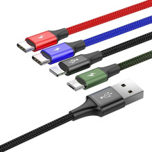 USB Kabelis - Baseus Fast 4in1 1,2 m Juodas 2xUSB-C / Lightning / Micro 3,5A