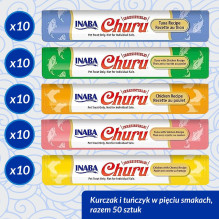 Kačių Priedas - INABA Churu Įvairovės Vištiena ir Tunas 50 x 14g Be Gluteno