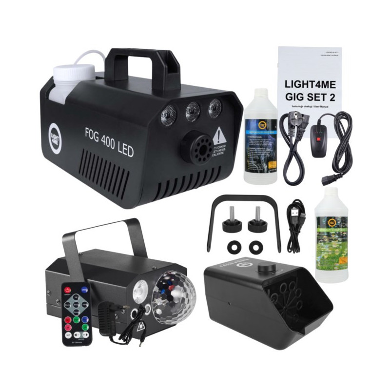 LIGHT4ME GIG Set 2 - set (smoke machine + 1 litre smoke fluid + battery-powered bubble machine + 1 litre bubble fluid + 