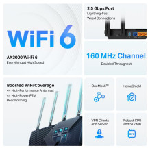Belaidis maršrutizatorius, TP-LINK, belaidis maršrutizatorius, 3000 Mbps, Wi-Fi 6, IEEE 802.11a, IEEE 802.11 b / g, IEEE