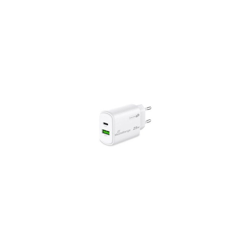 MediaRange Ladegerat 25W 2-Port 1x USB-A / 1x USB-C GaN weis