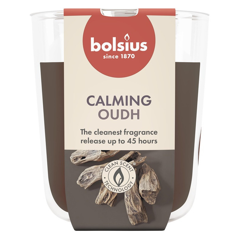 Candle, scented Bolsius Calming Oudh, 45 h, Brown