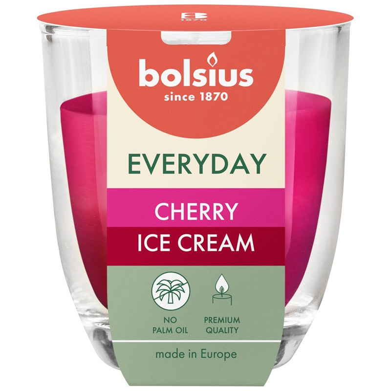 Candle, scented Bolsius Cherry Ice Cream, 21 h, Red / Pink