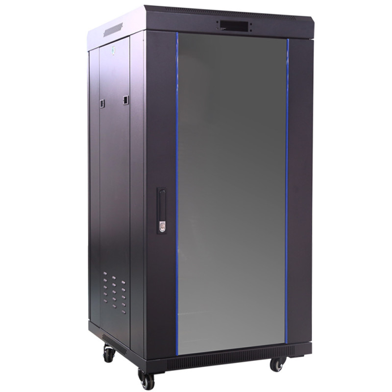 42U 19\'\' Ant grindų pastatoma serverio spinta / 800 x 1000 x 2078 mm / Stiklinės durys / Juoda / Nesurinkta