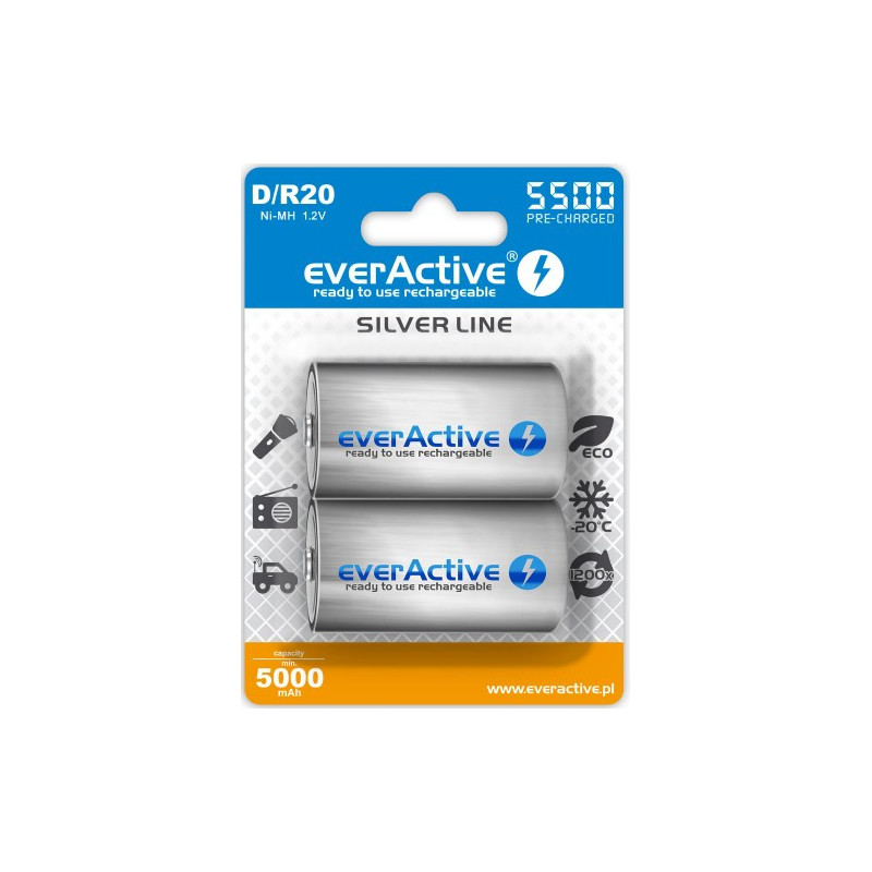 Baterija - everActive R20 / D Ni-MH 5500 mAh Įkraunama 2 vnt.