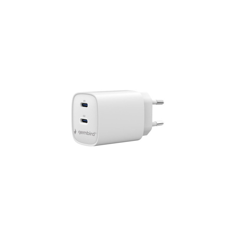 Lādētājs Gembird 2-port 45W USB PD Fast Charger White 2xType-C