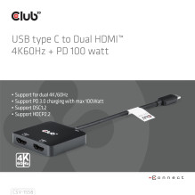 I / O HUB USB-C TO HDMI 2PORT / MST CSV-1558 CLUB3D I / O HUB USB-C TO HDMI 2PORT / MST CSV-1558 CLUB3D