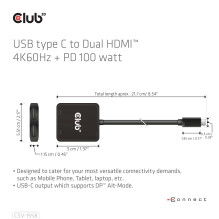 I / O HUB USB-C TO HDMI 2PORT / MST CSV-1558 CLUB3D I / O HUB USB-C TO HDMI 2PORT / MST CSV-1558 CLUB3D