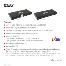 VIDEO SPLITTER HDMI 8PORT / 3D 4K 60HZ CSV-1383 CLUB3D