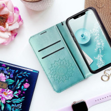Atverčiamas dėklas, skirtas „Samsung A12 / M12 Mezzo Book“, žalias, mandalų spalvos