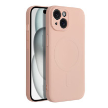 „iPhone 15“ silikoninis dėklas, suderinamas su „MagSafe“ (apsauga nuo kameros), rožinis