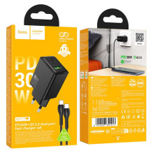 Telefono įkroviklis Hoco USB A + USB C QC3.0 PD AFC 3A 30W + laidas USB C į USB C N71 juodas Telefono įkroviklis Hoco USB A + USB C QC3.0 PD AFC 3A 30W + laidas USB C į USB C N71 juodas