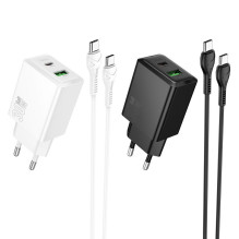 Phone charger Hoco USB A + USB C QC3.0 PD AFC 3A 30W + cable USB C to USB C N71 white Phone charger Hoco USB A + USB C QC3.0 PD AFC 3A 30W + cable USB C to USB C N71 white