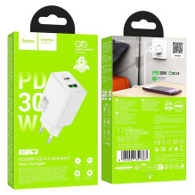 Telefono įkroviklis Hoco USB A + USB C QC3.0 PD AFC 3A 30W N71 baltas Telefono įkroviklis Hoco USB A + USB C QC3.0 PD AFC 3A 30W N71 baltas