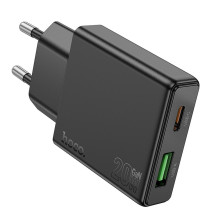 Phone charger Hoco Slim USB A + USB C QC3.0 PD 3A 20W N38 black Phone charger Hoco Slim USB A + USB C QC3.0 PD 3A 20W N38 black