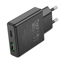 Phone charger Hoco Slim USB A + USB C QC3.0 PD 3A 20W N38 black Phone charger Hoco Slim USB A + USB C QC3.0 PD 3A 20W N38 black