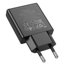 Telefono įkroviklis Hoco Slim USB A + USB C QC3.0 PD 3A 20W N38 juodas