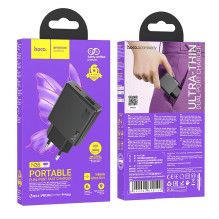 Phone charger Hoco Slim USB A + USB C QC3.0 PD 3A 20W N38 black Phone charger Hoco Slim USB A + USB C QC3.0 PD 3A 20W N38 black